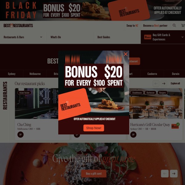 BestRestaurants.com.au homepage screenshot