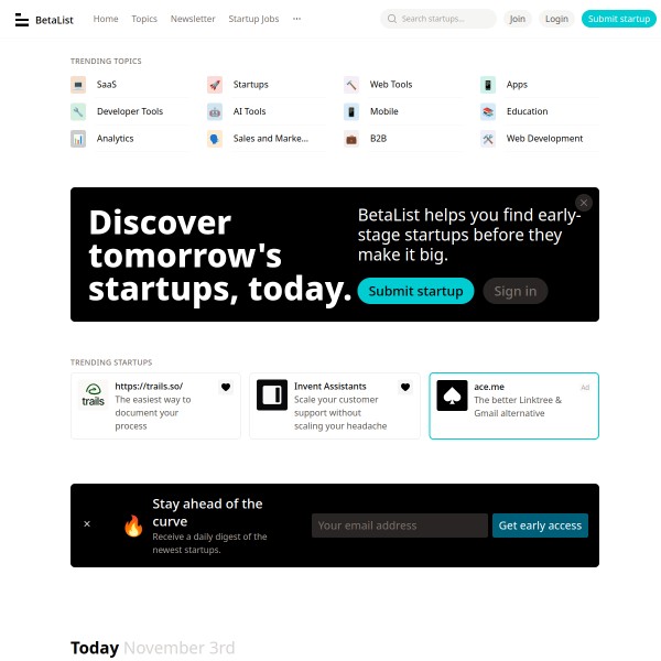 Betalist homepage screenshot