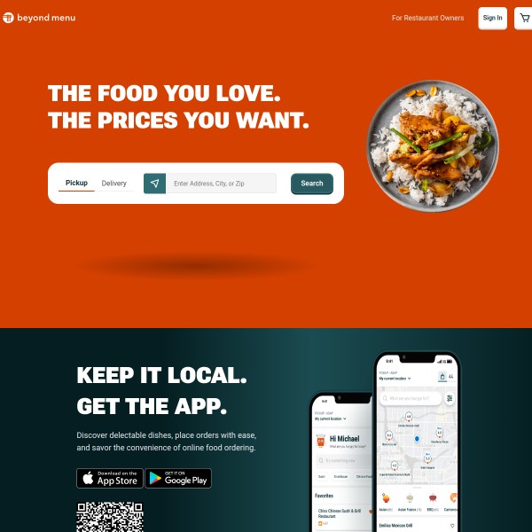 BeyondMenu homepage screenshot