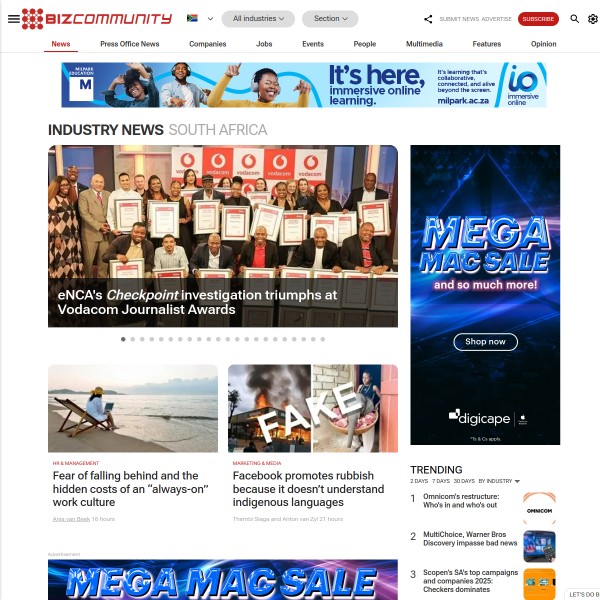 Bizcommunity homepage screenshot