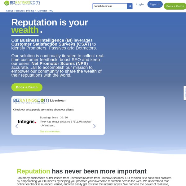 Bizratings.com homepage screenshot