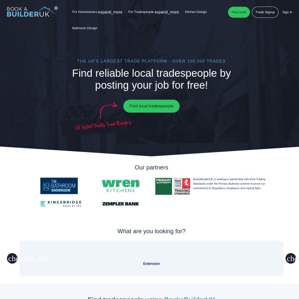 Book a Builder UK homepage screenshot