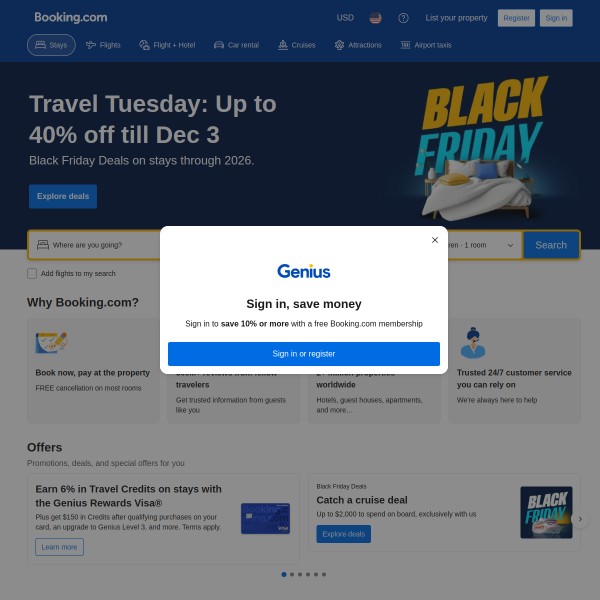 Booking.com homepage screenshot