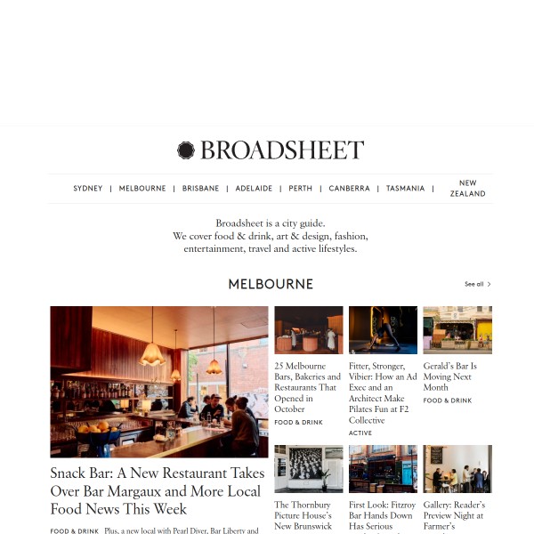 Broadsheet homepage screenshot
