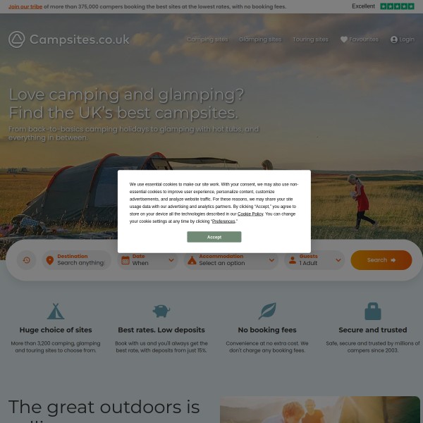 Campsites.co.uk homepage screenshot