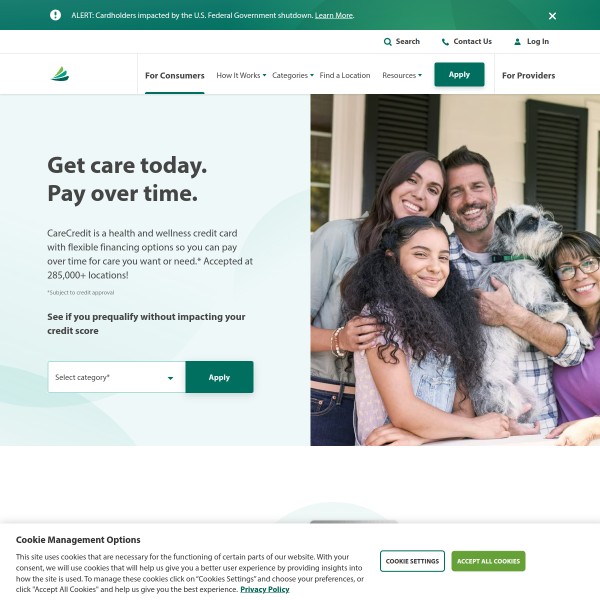 CareCredit homepage screenshot