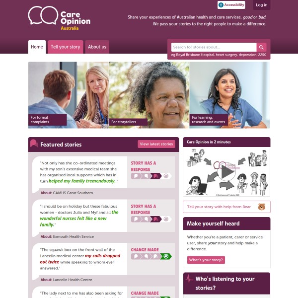 Care Opinion homepage screenshot
