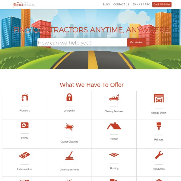 Certified Contractors homepage screenshot