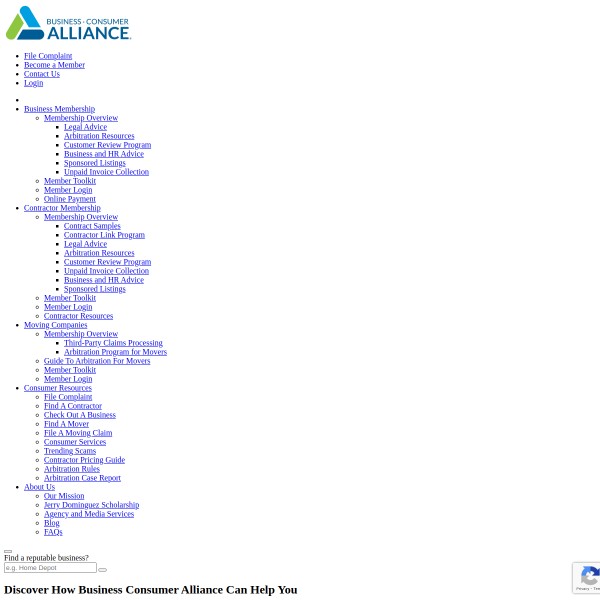 Business Consumer Alliance homepage screenshot