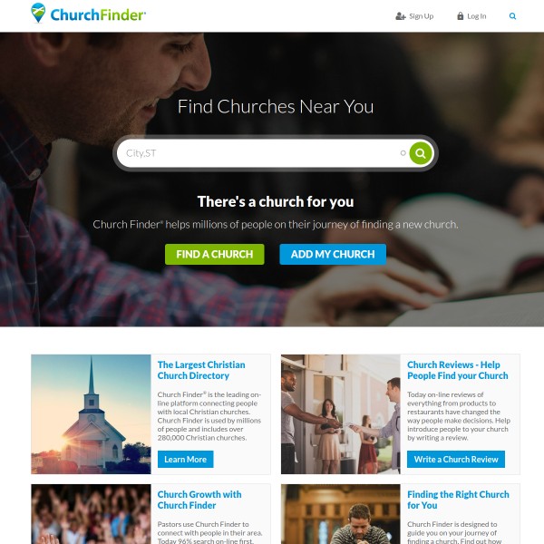 ChurchFinder homepage screenshot