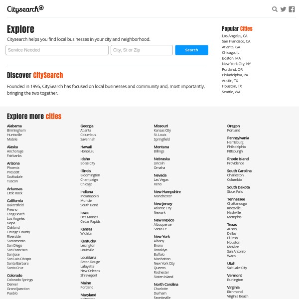 Citysearch homepage screenshot