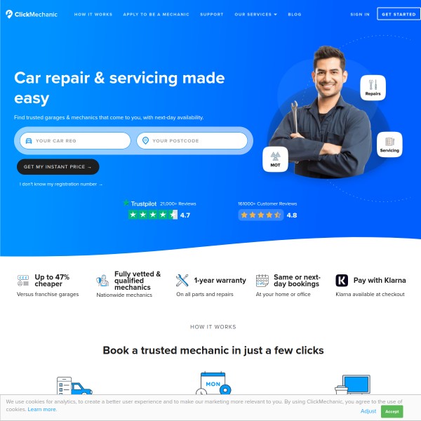 ClickMechanic homepage screenshot