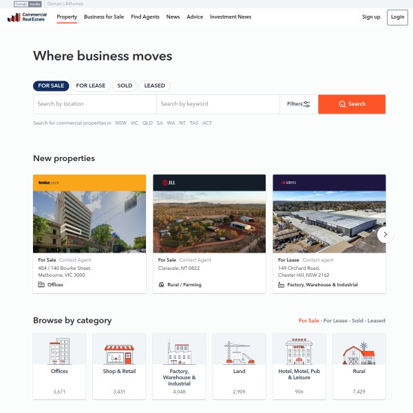 Commercial Real Estate homepage screenshot
