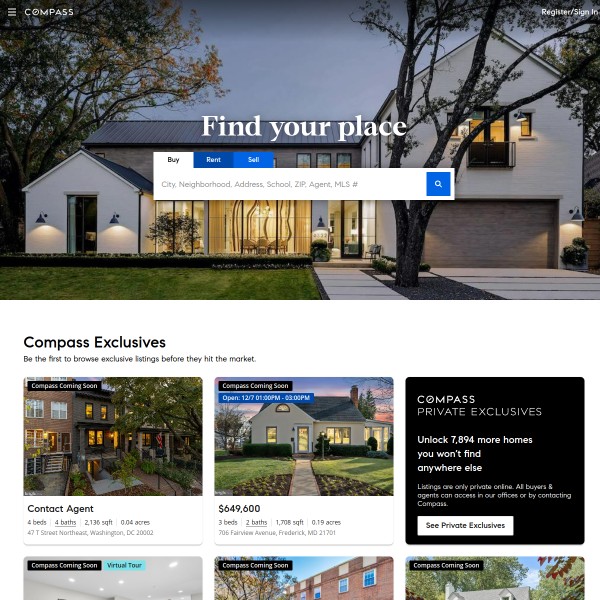 Compass homepage screenshot