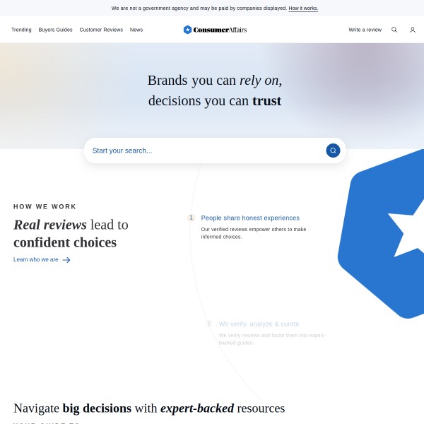 Consumer Affairs homepage screenshot