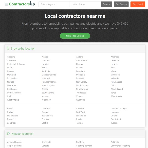Contractors Up homepage screenshot