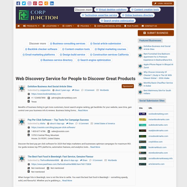 CorpJunction homepage screenshot