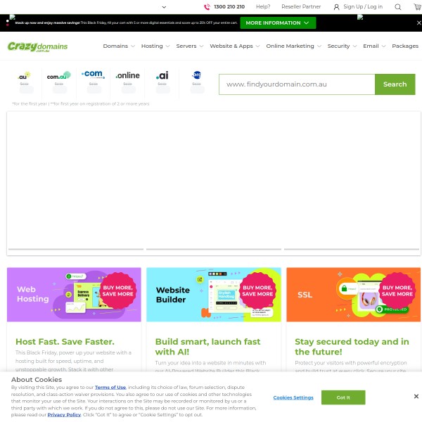 CrazyDomains homepage screenshot