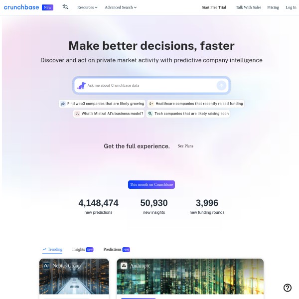 Crunchbase homepage screenshot