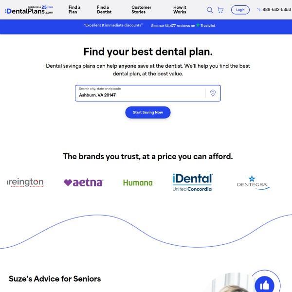 DentalPlans homepage screenshot