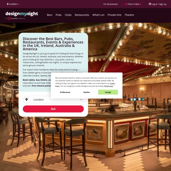 Design My Night homepage screenshot