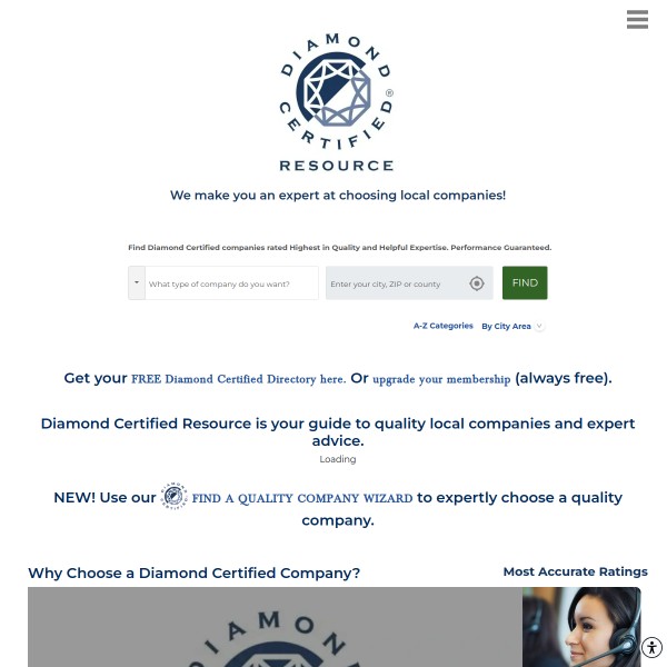 Diamond Certified homepage screenshot