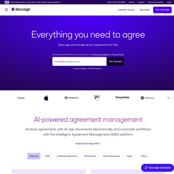 Docusign homepage screenshot