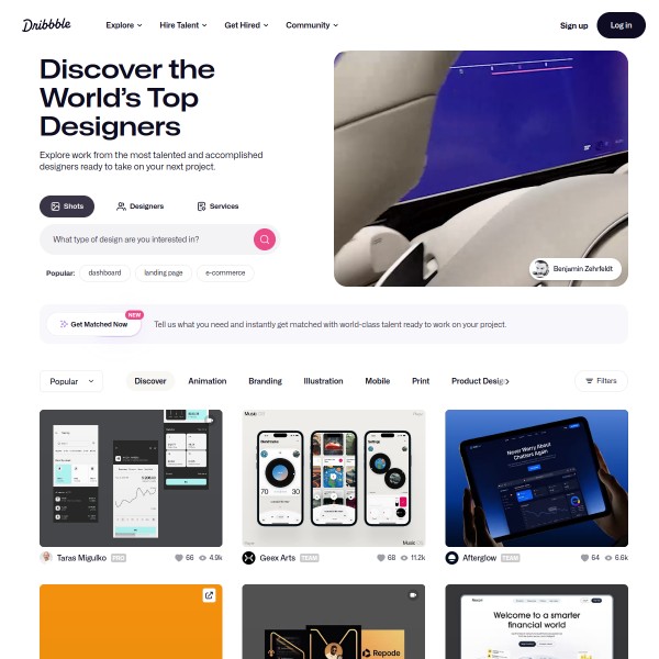 Dribbble homepage screenshot