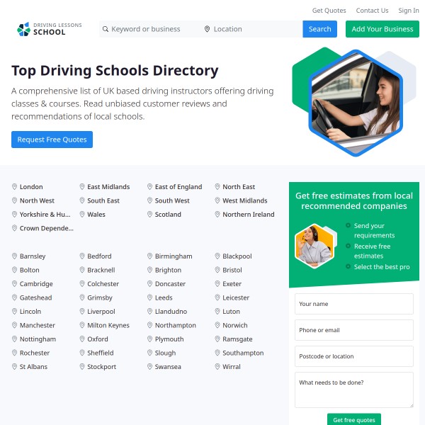 Driving Lessons School homepage screenshot