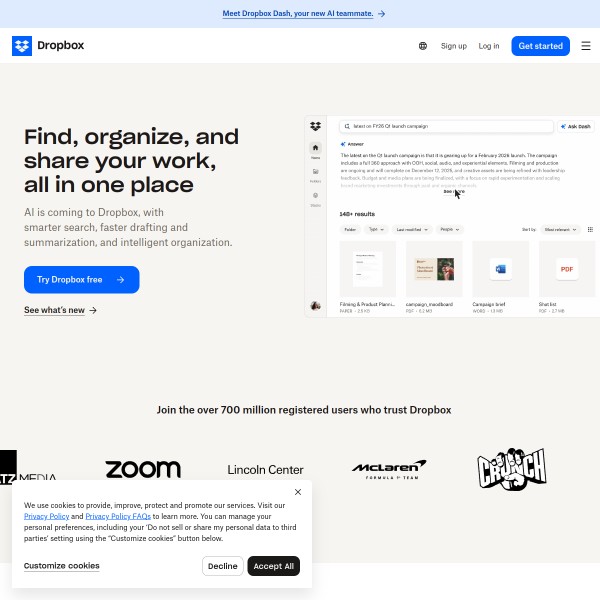 Dropbox homepage screenshot