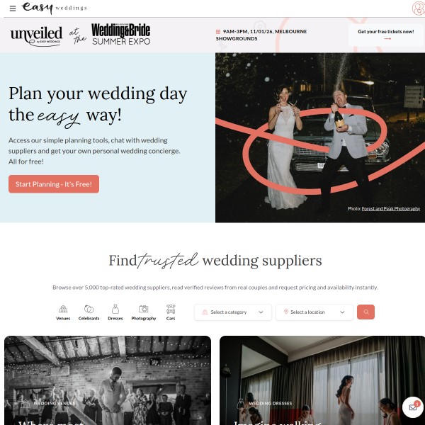 Easy Weddings homepage screenshot