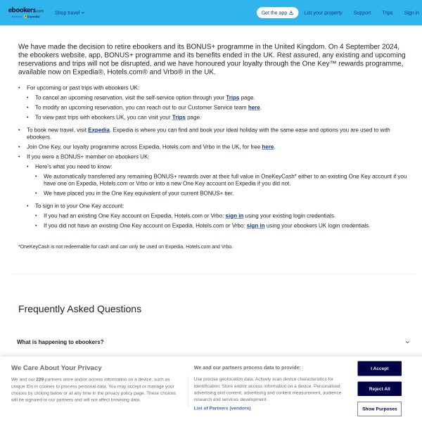 eBookers homepage screenshot