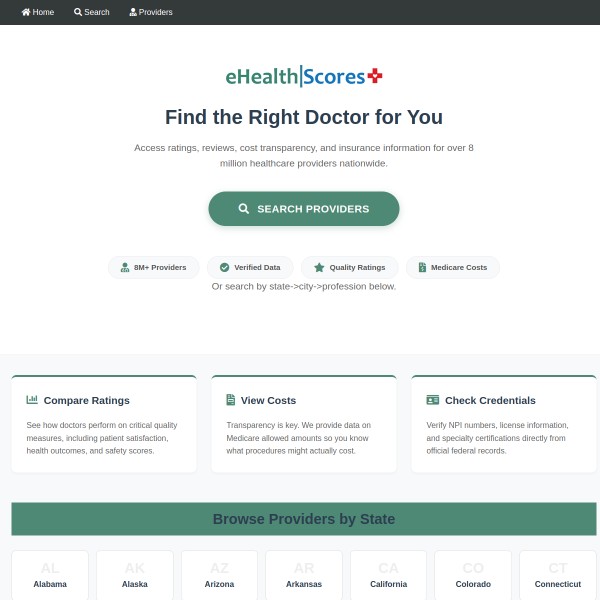 eHealthScores homepage screenshot