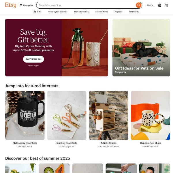 Etsy homepage screenshot