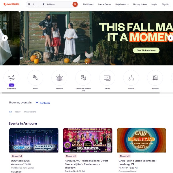 Eventbrite homepage screenshot