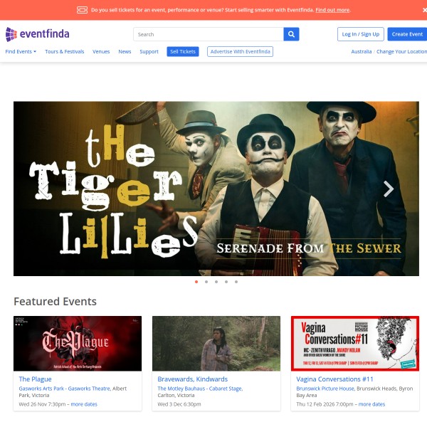 Eventfinda homepage screenshot