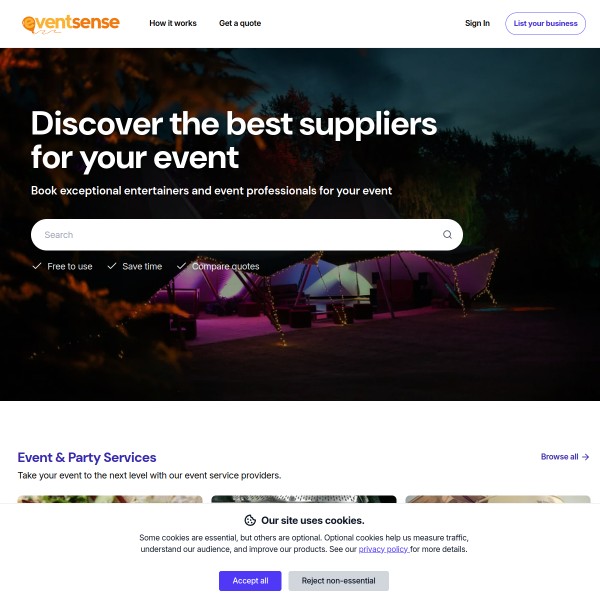 EventSense homepage screenshot