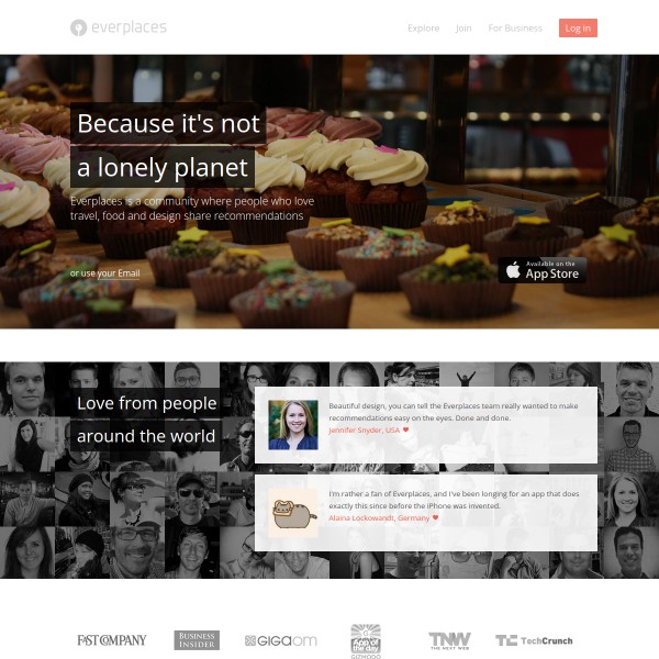 Everplaces homepage screenshot