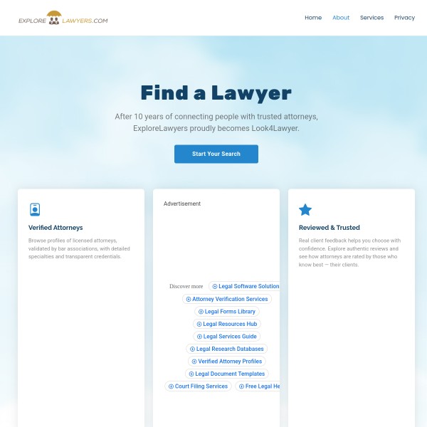 Explore Lawyers homepage screenshot