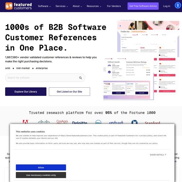 Featured Customers homepage screenshot