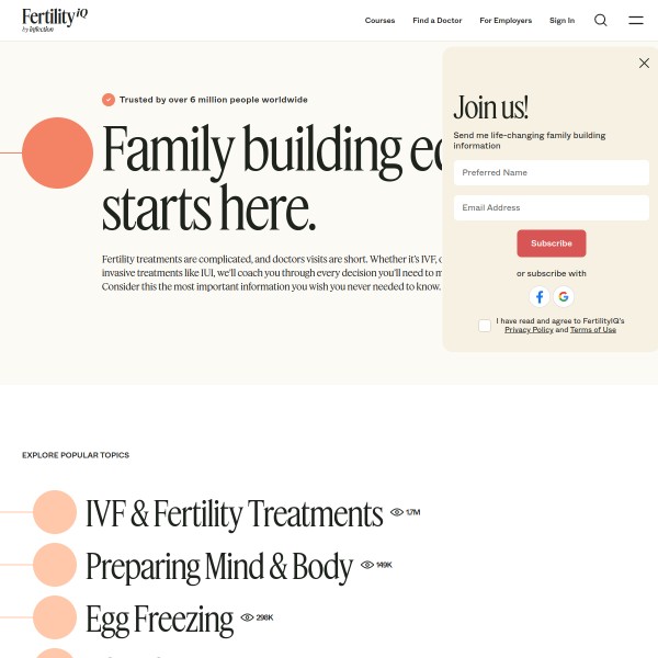FertilityIQ homepage screenshot