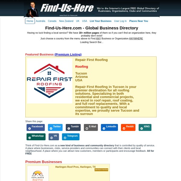 Find-Us-Here homepage screenshot