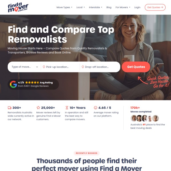 findamover.com.au homepage screenshot