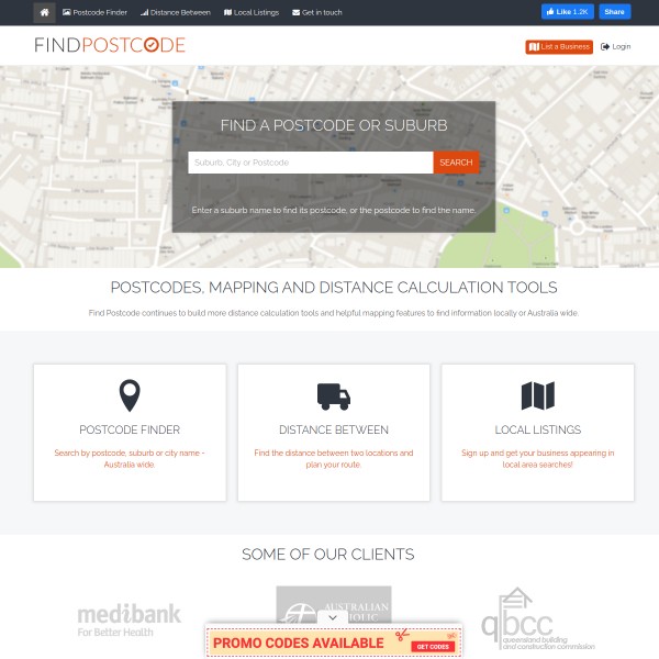 FindPostcode.com.au homepage screenshot