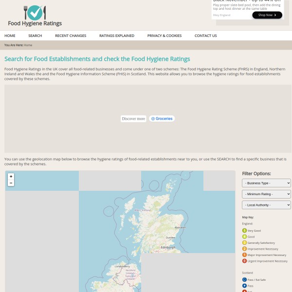 Food Hygiene Ratings homepage screenshot