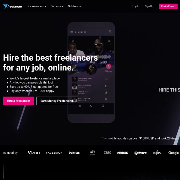 Freelancer.com homepage screenshot
