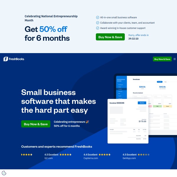 FreshBooks homepage screenshot