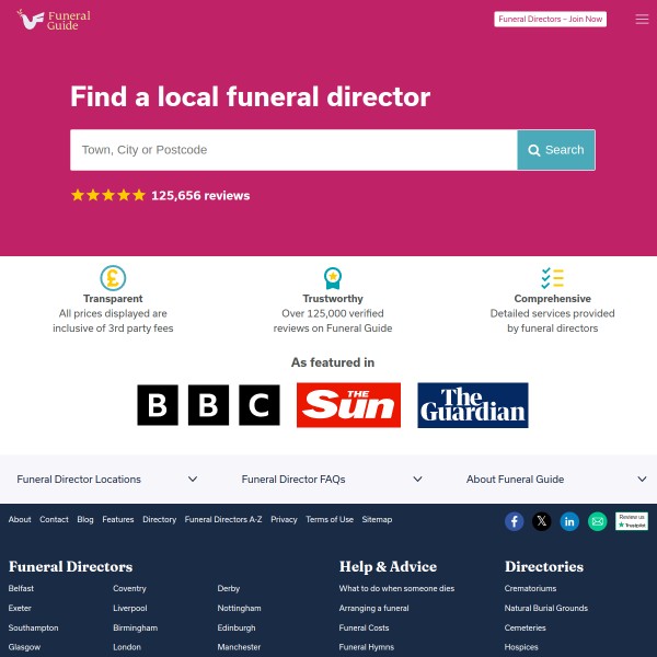 Funeral Guide homepage screenshot