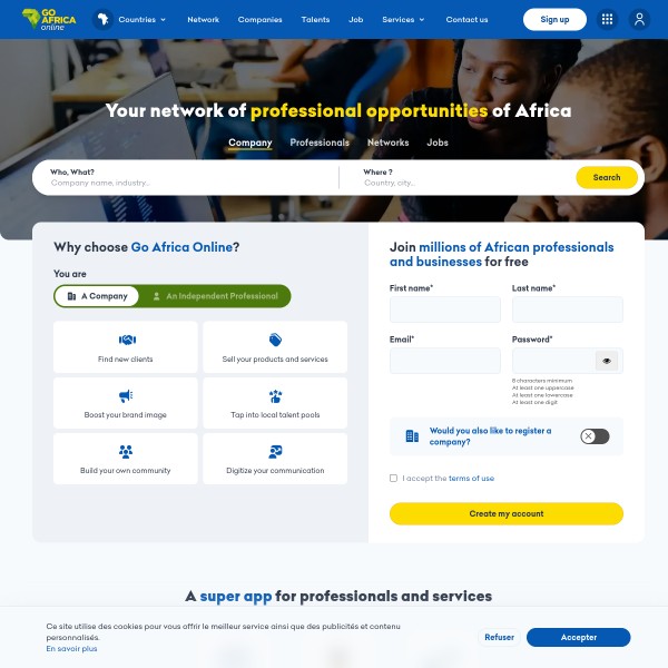 Go Africa Online homepage screenshot