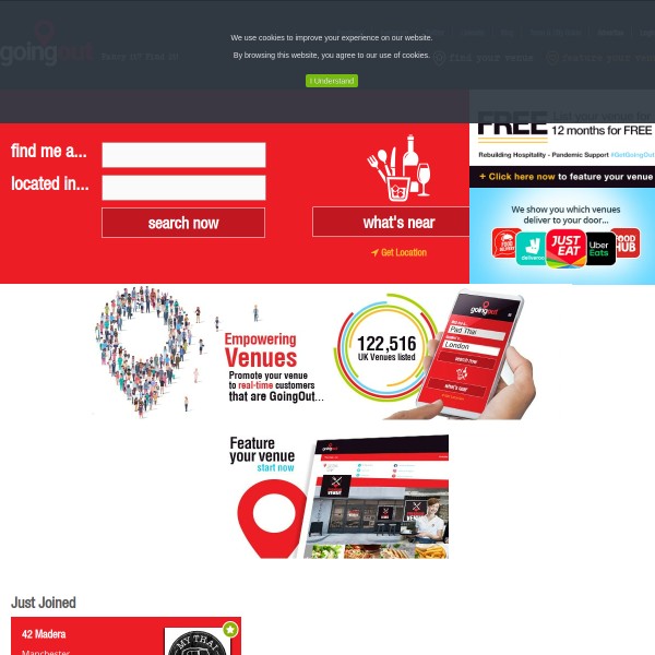 Going Out homepage screenshot